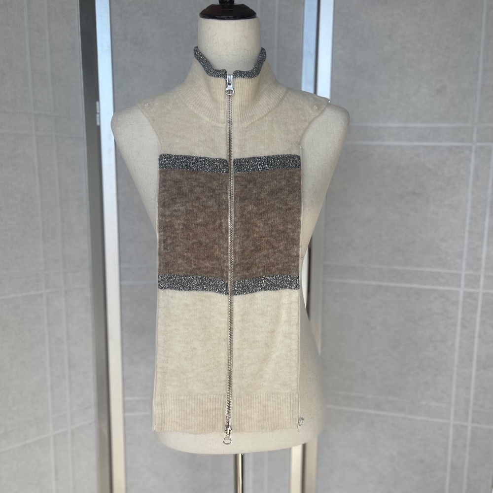 NWOT Veronica Beard Creme/Brown/Metallic Dickey sz O/S